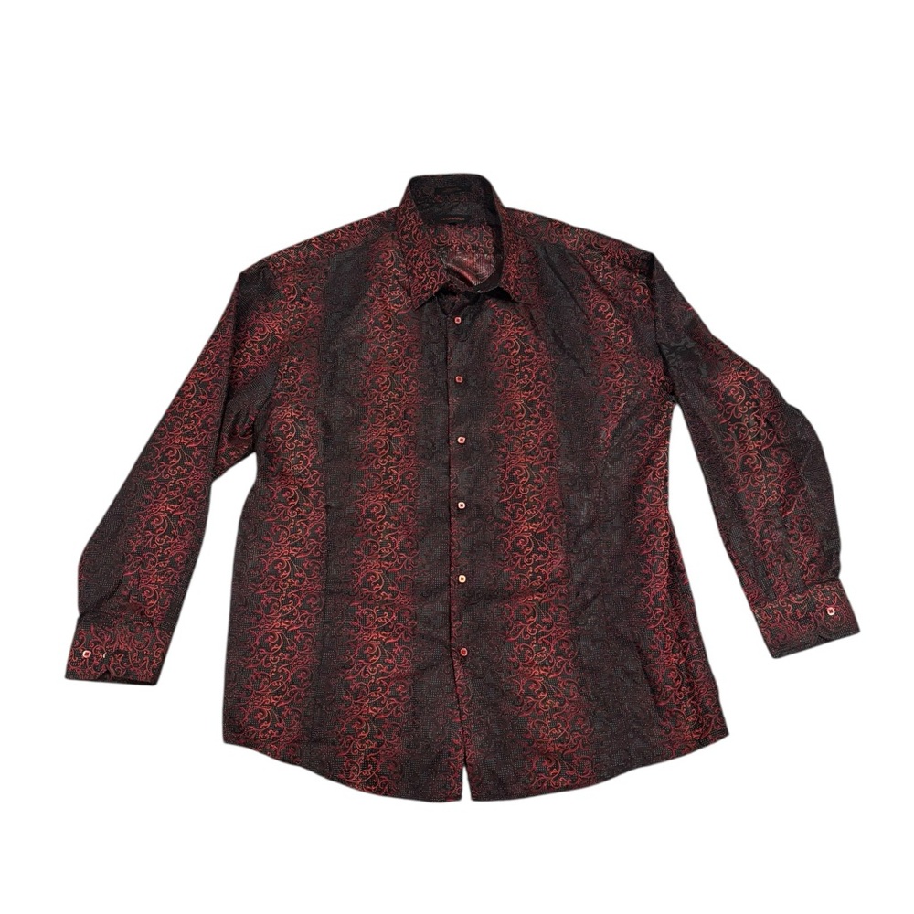 Leonardo Men’s Big & Tall Red/ Black Paisley Patterned Shirt-size 4XL